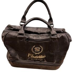 Vintage Cadillac luxury leaders black gold leather travel bag